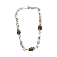 David Yurman Yellow Gold & Sterling Silver Smokey Quartz Figaro Station Necklace pv