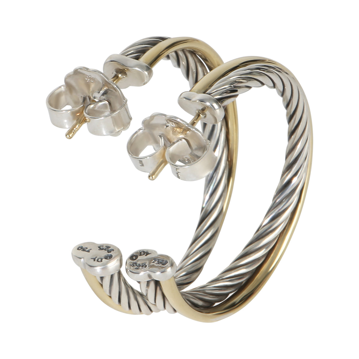 David Yurman Yellow Gold & Sterling Silver  Crossover Hoop Earrings bv