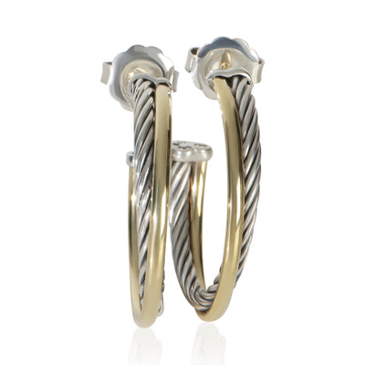David Yurman Yellow Gold & Sterling Silver  Crossover Hoop Earrings fv