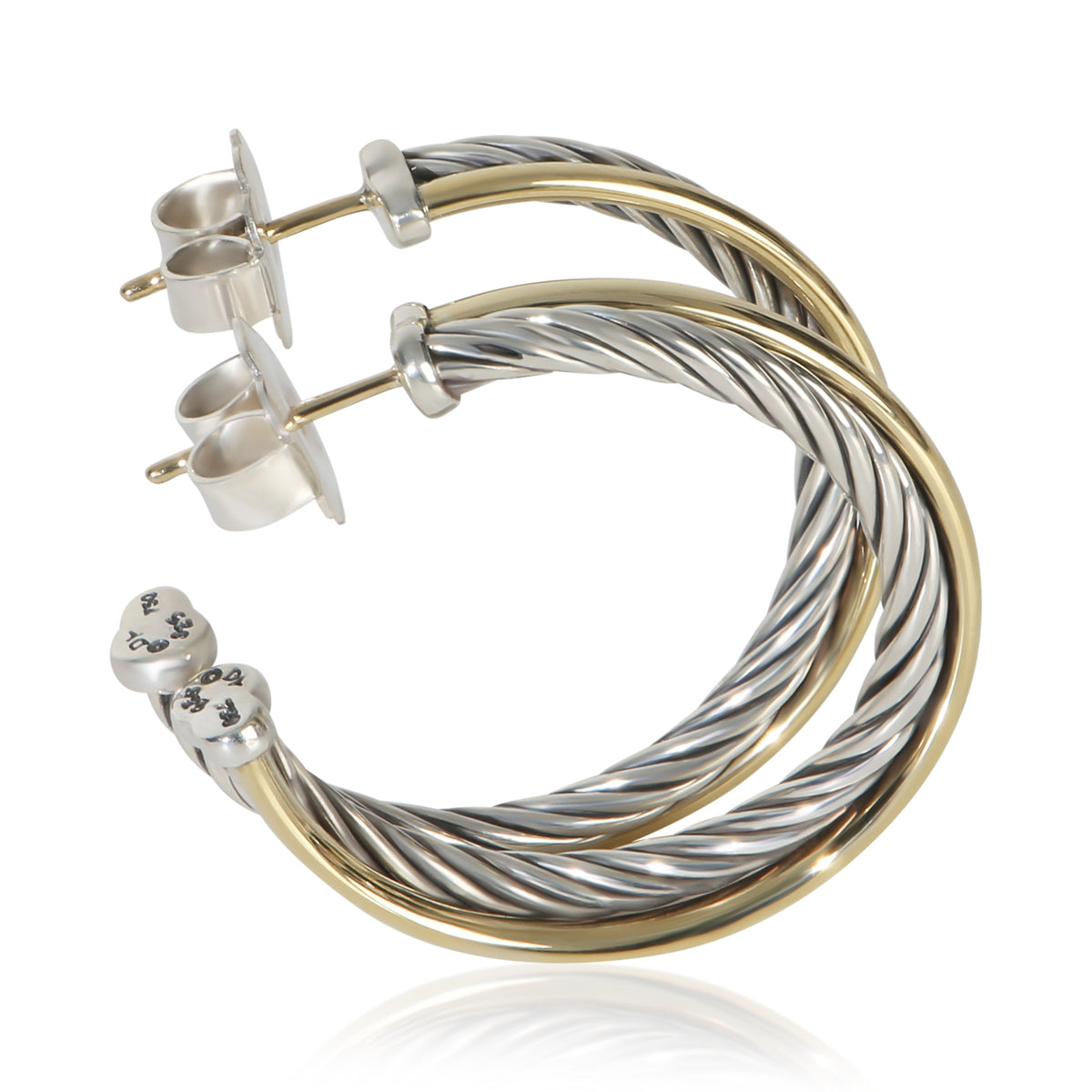 David Yurman Yellow Gold & Sterling Silver  Crossover Hoop Earrings pv