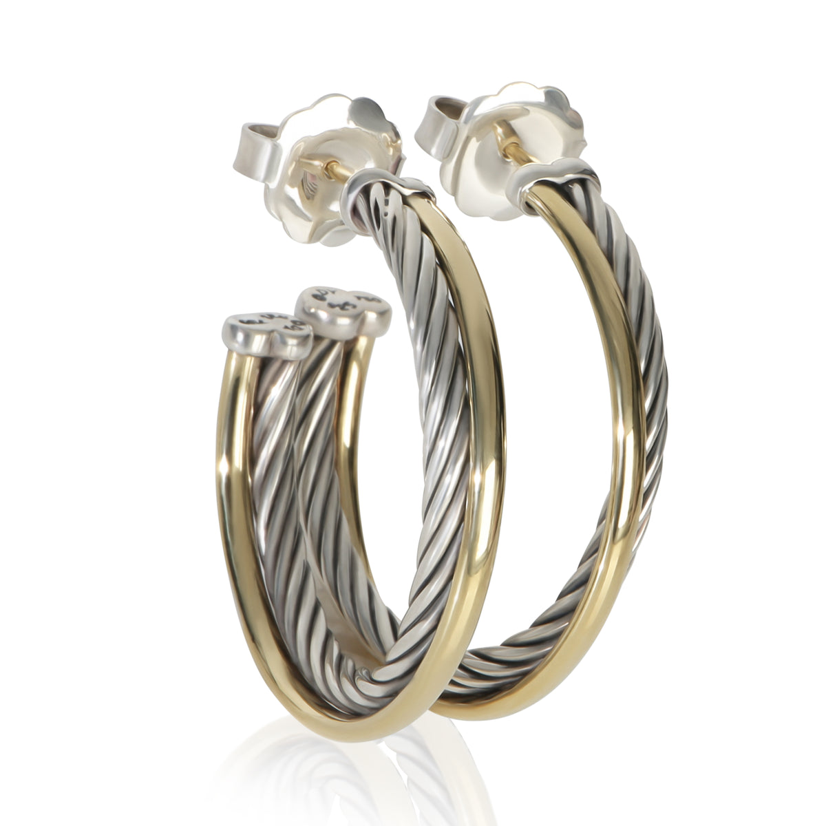 David Yurman Yellow Gold & Sterling Silver  Crossover Hoop Earrings sv