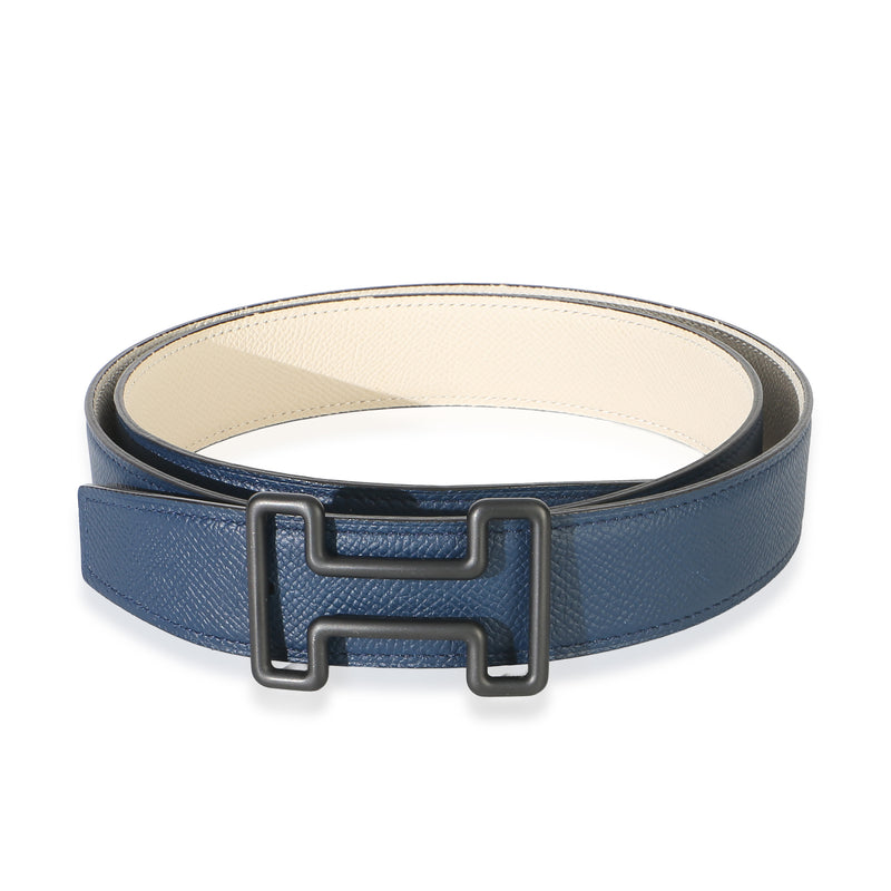 Hermès Bleu Indigo Blanc Epsom 38mm Reversible Tonight Belt 95/38 Matte PVD id