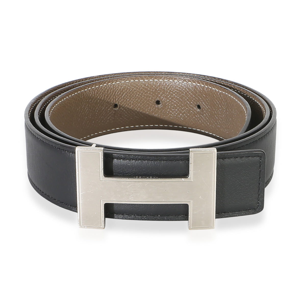 Hermès Noir Etoupe Epsom Box 38mm Reversible Quizz Belt 95/38 PHW id