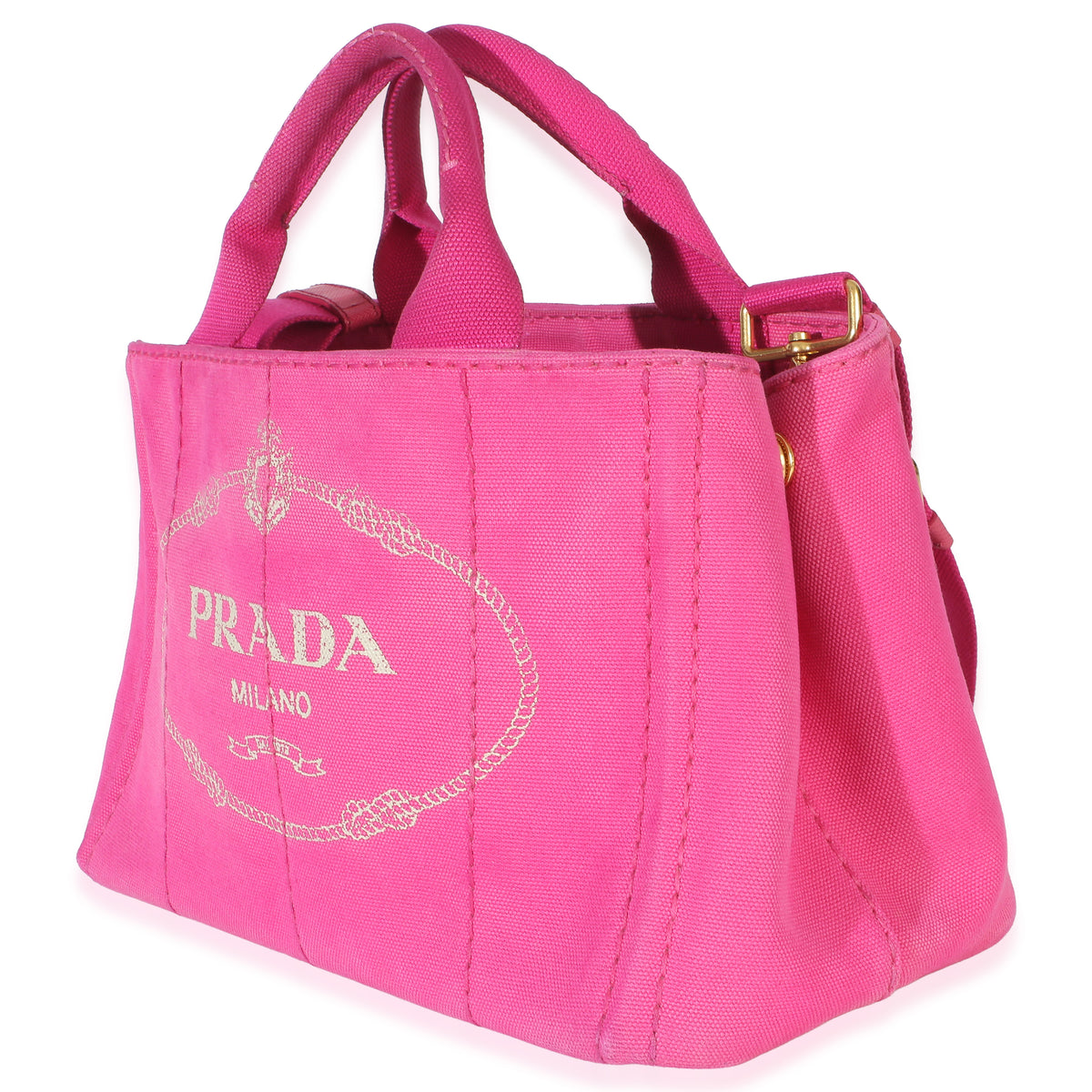 Prada Dark Pink Canvas White Logo Small Canapa Tote Handbag 2