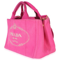 Prada Dark Pink Canvas White Logo Small Canapa Tote Handbag 2
