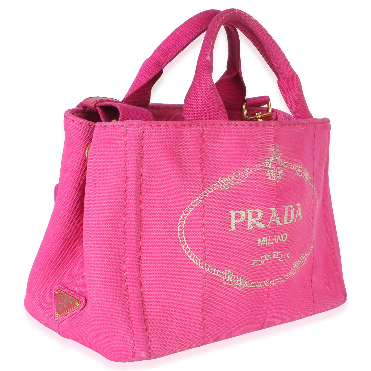 Prada Dark Pink Canvas White Logo Small Canapa Tote Handbag 3