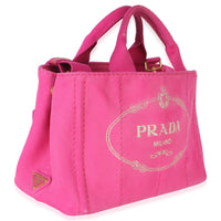 Prada Dark Pink Canvas White Logo Small Canapa Tote Handbag 3