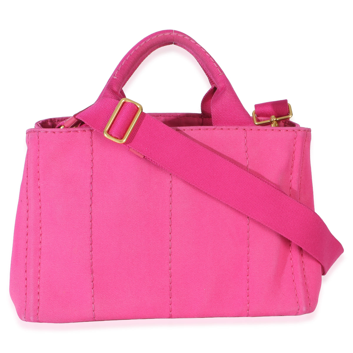 Prada Dark Pink Canvas White Logo Small Canapa Tote Handbag 4