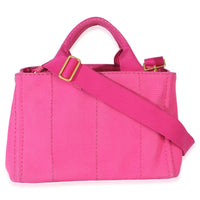 Prada Dark Pink Canvas White Logo Small Canapa Tote Handbag 4