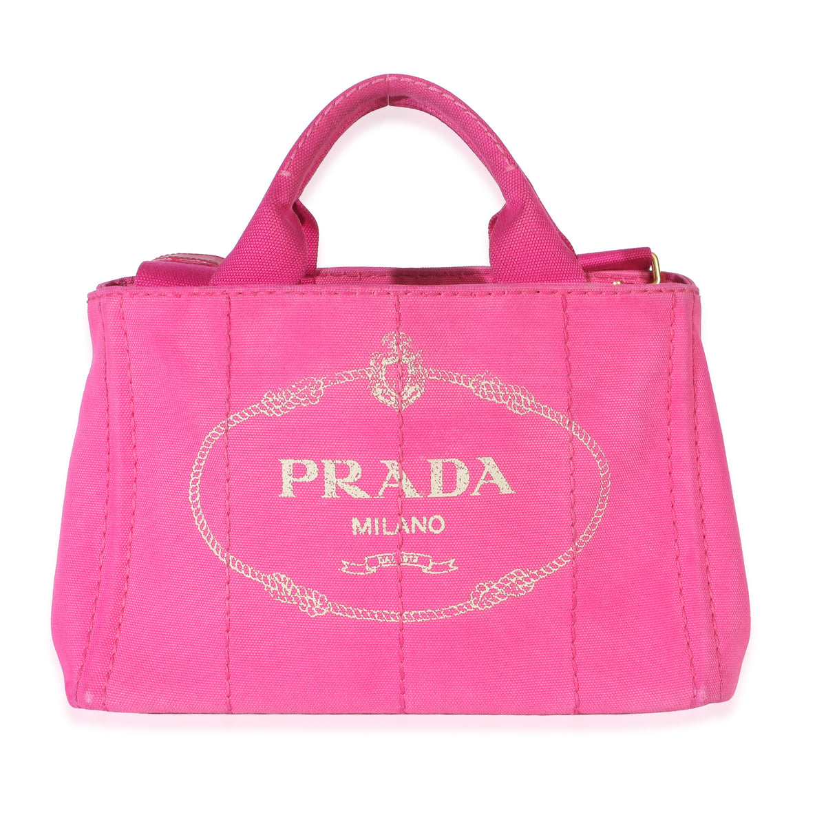 Prada Dark Pink Canvas White Logo Small Canapa Tote Handbag fv