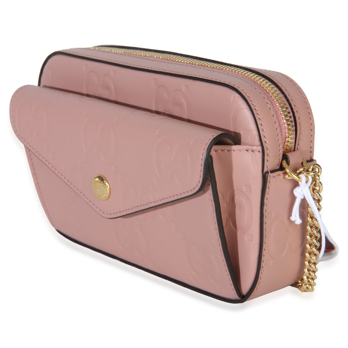 Gucci Light Pink Calfskin Debossed GG Super Mini Chain Wallet Handbag 2
