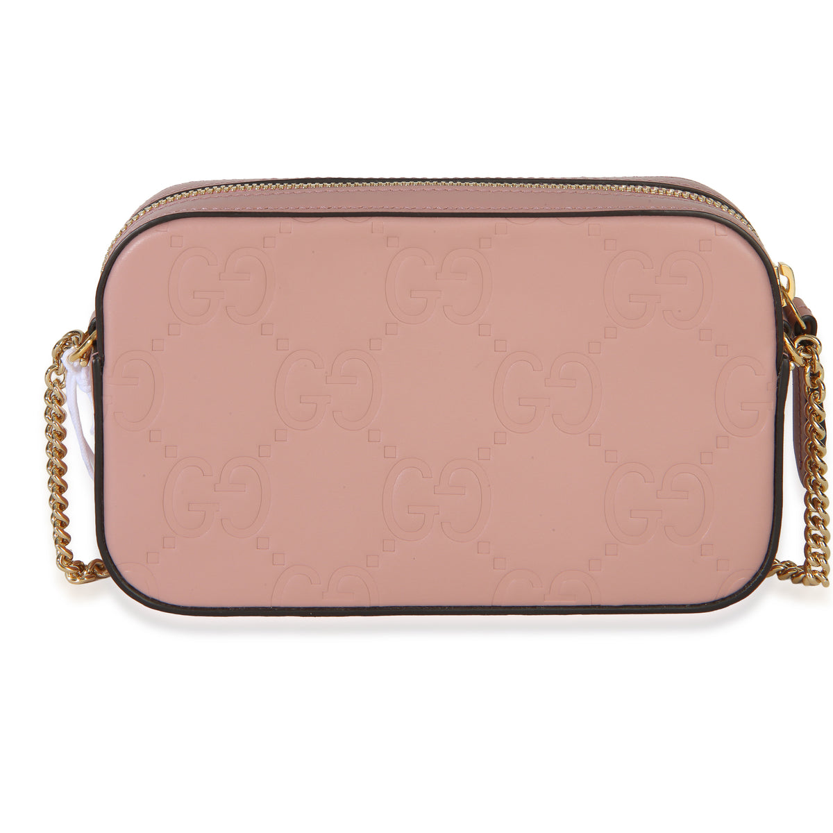 Gucci Light Pink Calfskin Debossed GG Super Mini Chain Wallet Handbag 4