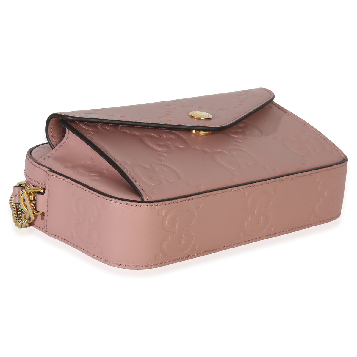 Gucci Light Pink Calfskin Debossed GG Super Mini Chain Wallet Handbag 7