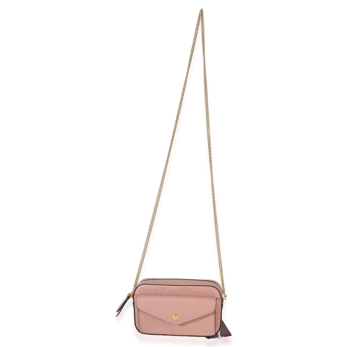 Gucci Light Pink Calfskin Debossed GG Super Mini Chain Wallet Handbag 8