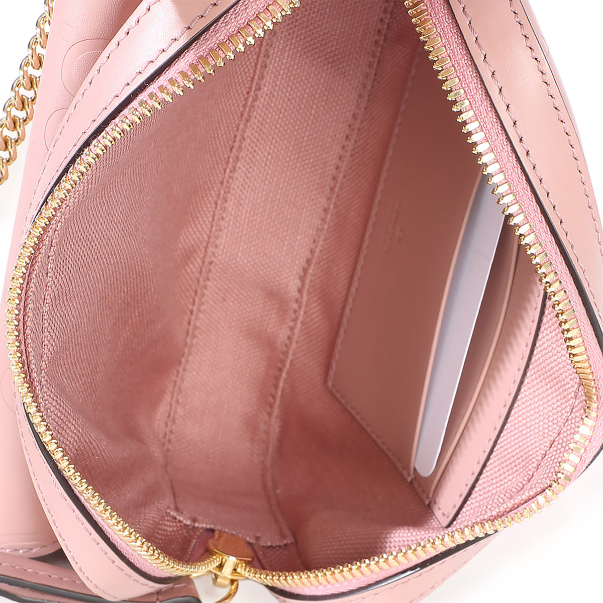 Gucci Light Pink Calfskin Debossed GG Super Mini Chain Wallet Handbag 9