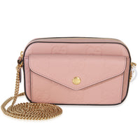 Gucci Light Pink Calfskin Debossed GG Super Mini Chain Wallet Handbag fv