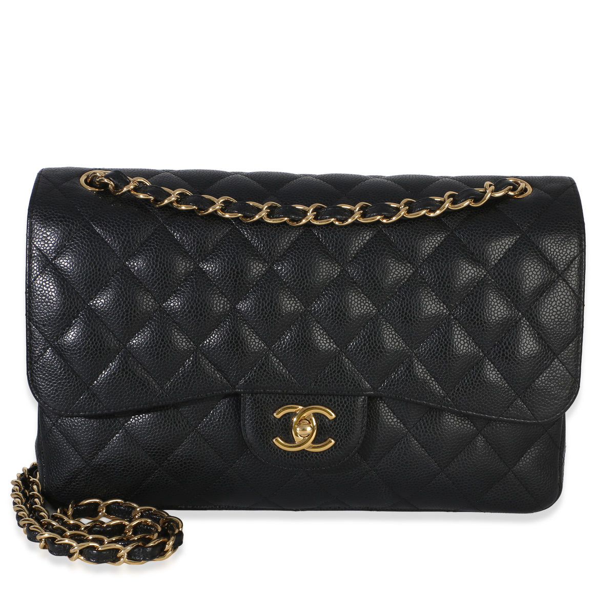 Chanel Black Quilted Caviar Jumbo Classic Double Flap Bag Handbag id