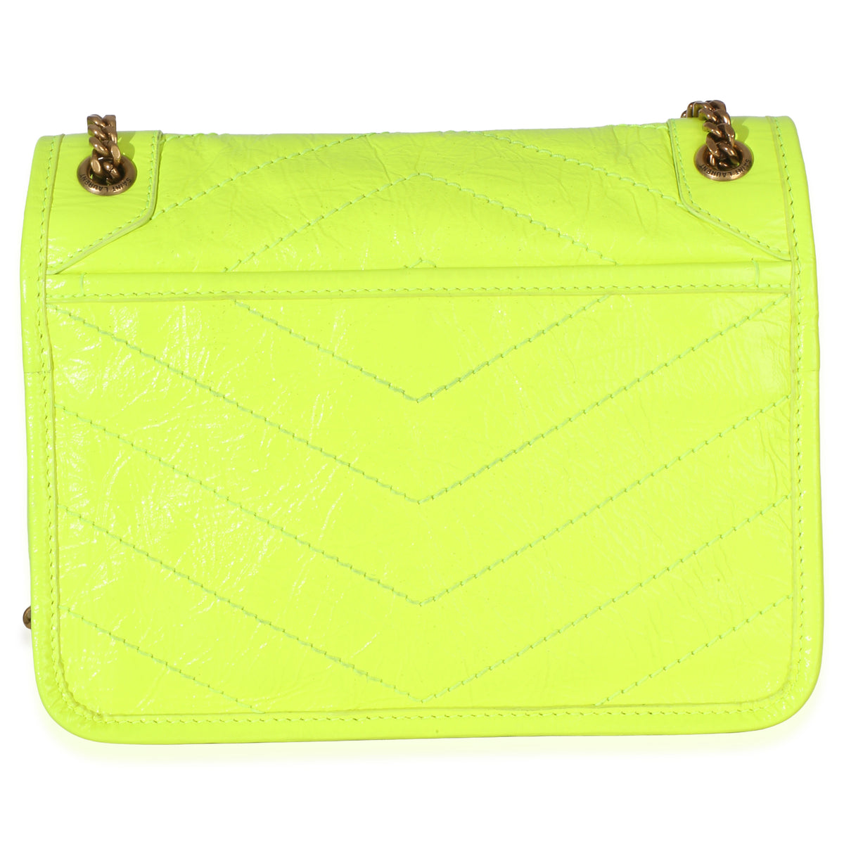 Saint Laurent Yellow Crinkled Calfskin Matelasse Baby Niki Chain Satchel Handbag 4