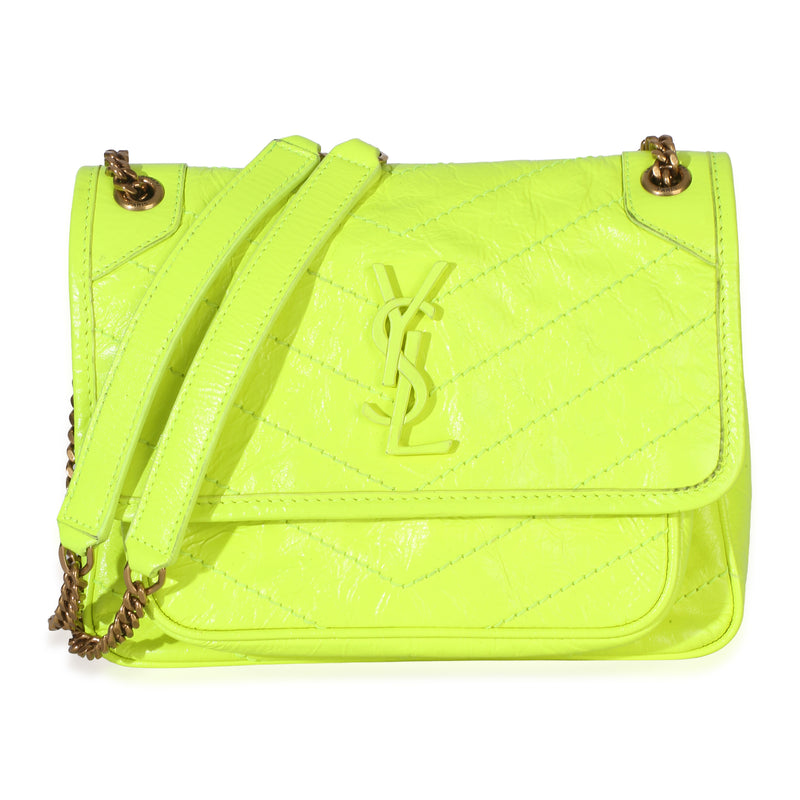 Saint Laurent Yellow Crinkled Calfskin Matelasse Baby Niki Chain Satchel Handbag id