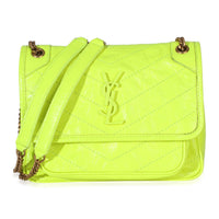 Saint Laurent Yellow Crinkled Calfskin Matelasse Baby Niki Chain Satchel Handbag id