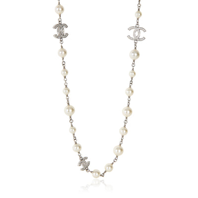 Chanel 2023 Faux Pearl & Strass CC Station Necklace fv