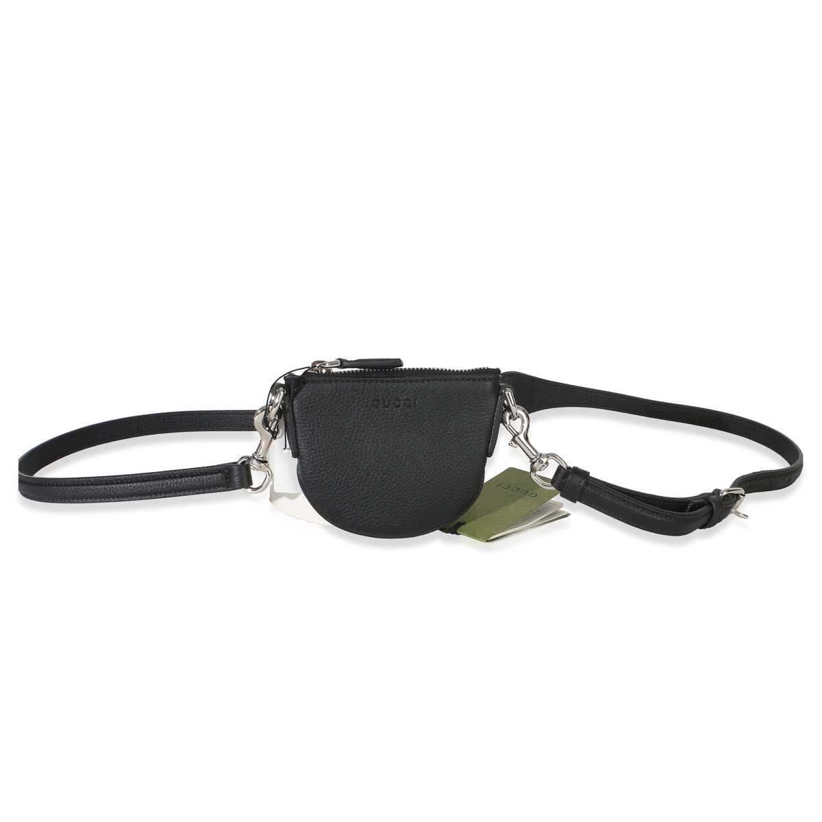 Gucci Black Pebbled Calfskin Mini B Shoulder Pouch Handbag fv