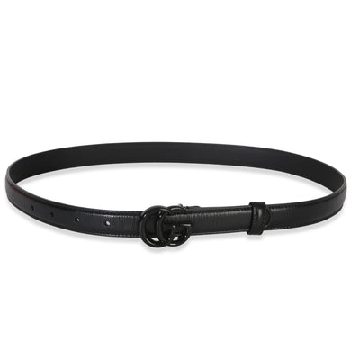 Gucci Black Calfskin Enamel Interlocking GG Marmont Thin Belt 75/30 id