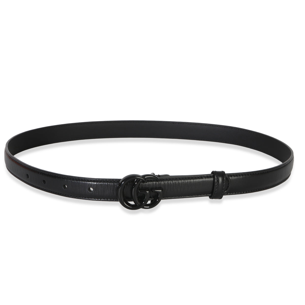 Gucci Black Calfskin Enamel Interlocking GG Marmont Thin Belt 75/30 id
