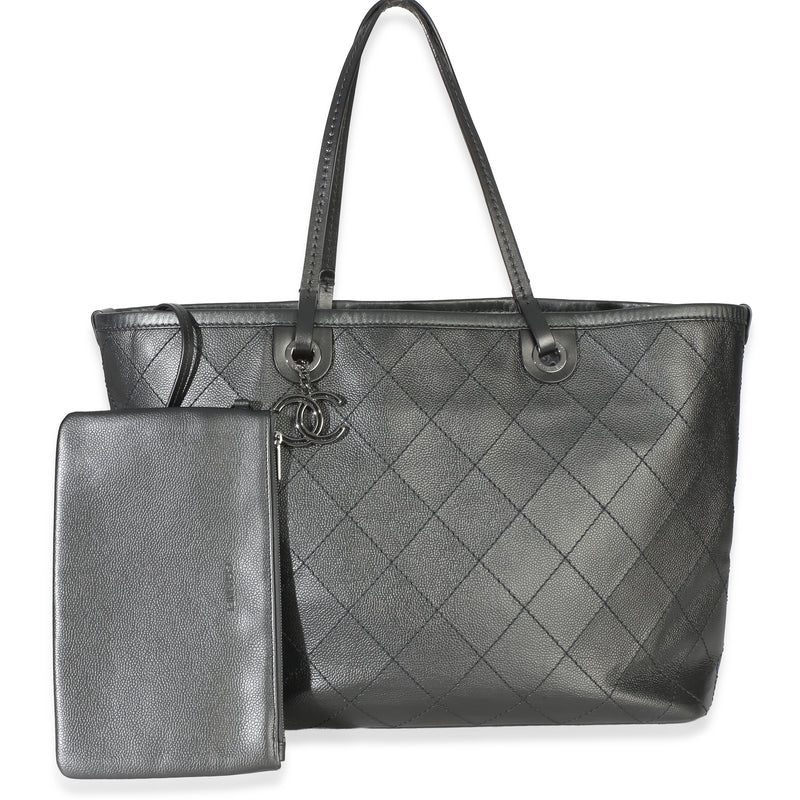 Chanel Black Grained Calfskin Large Shopping Fever Tote Handbag id
