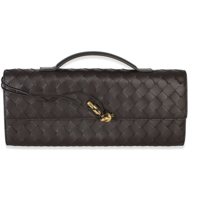 Bottega Veneta Brown Nappa Intrecciato Long Andiamo Top Handle Clutch Handbag id