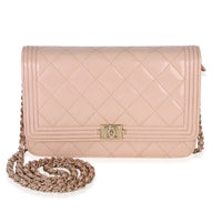 Chanel Pink Quilted Patent Boy Wallet On Chain Handbag id
