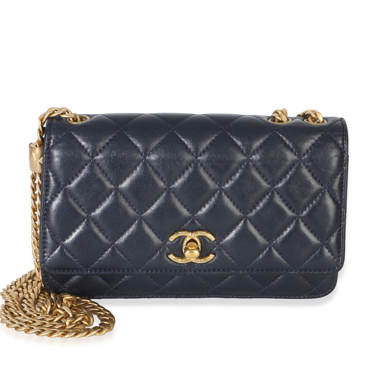 Chanel Blue Quilted Lambskin All Slide Long Wallet On Chain Handbag id
