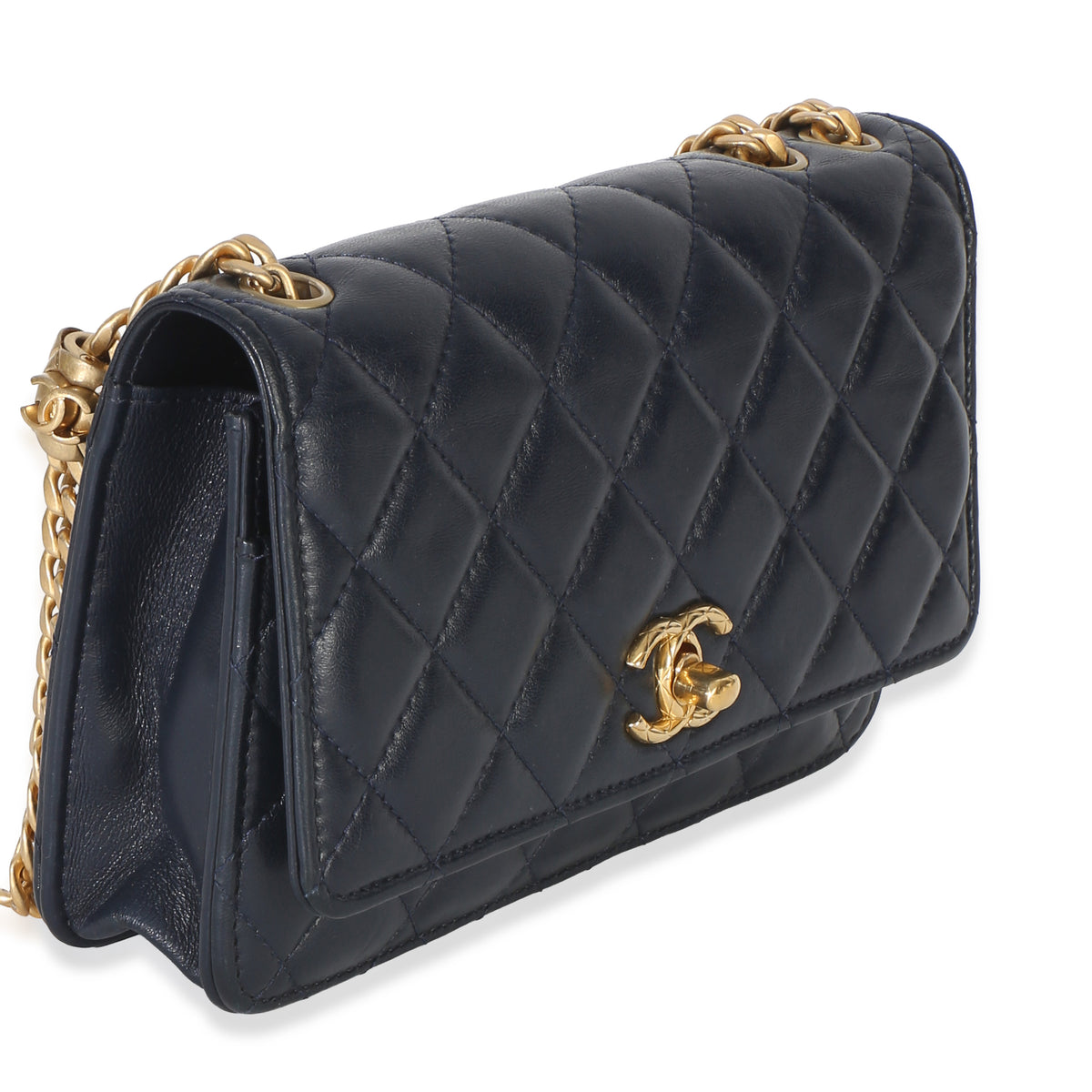 Chanel Blue Quilted Lambskin All Slide Long Wallet On Chain Handbag 3