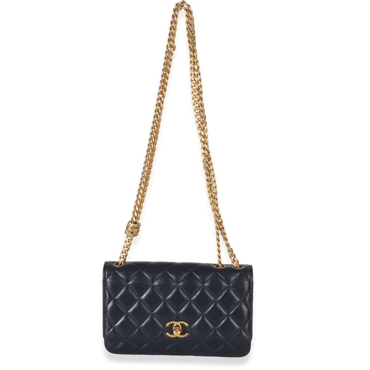 Chanel Blue Quilted Lambskin All Slide Long Wallet On Chain Handbag 8