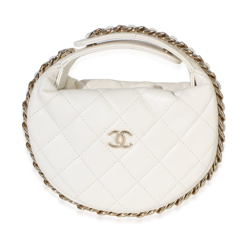 Chanel White Quilted Lambskin Chain Around Mini Pouch Handbag id