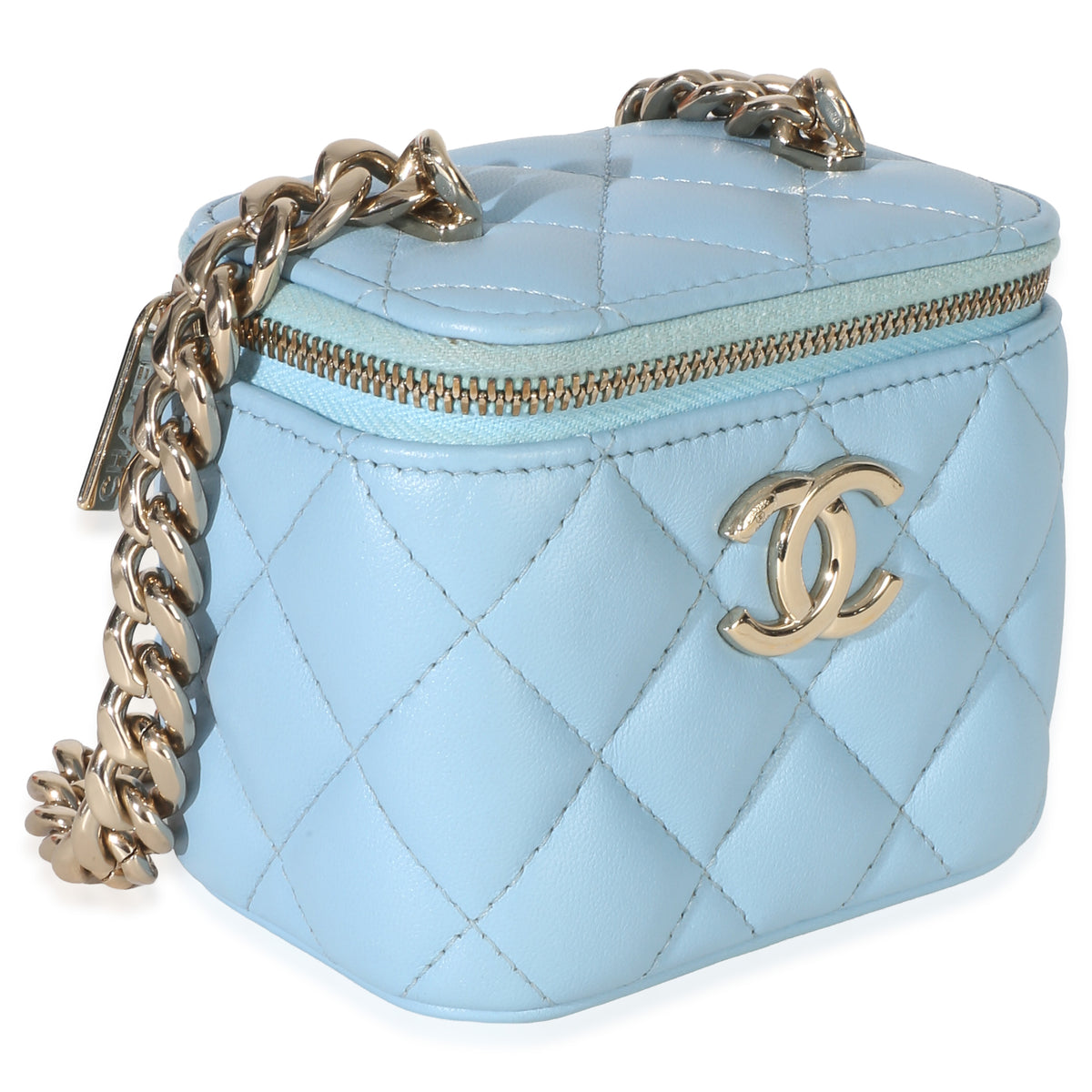 Chanel Blue Quilted Lambskin Coco Chain Mini Vanity Case Handbag 3