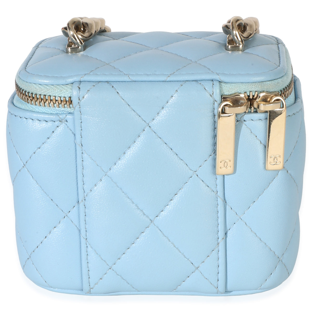 Chanel Blue Quilted Lambskin Coco Chain Mini Vanity Case Handbag 4