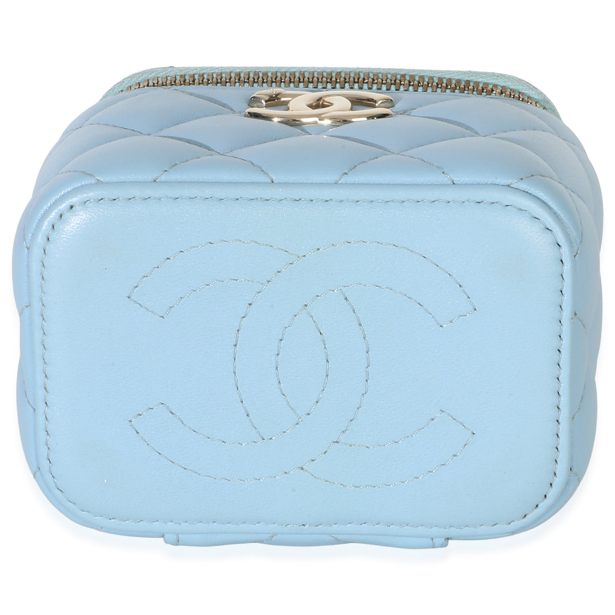 Chanel Blue Quilted Lambskin Coco Chain Mini Vanity Case Handbag 5