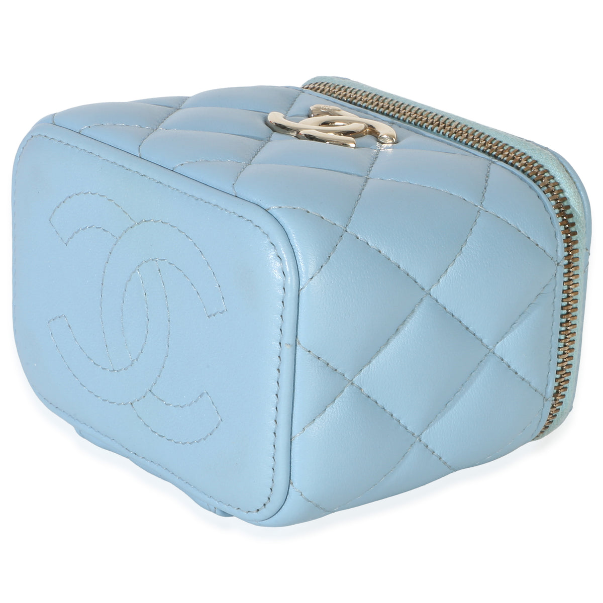 Chanel Blue Quilted Lambskin Coco Chain Mini Vanity Case Handbag 6