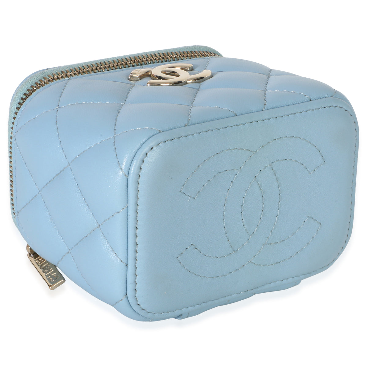 Chanel Blue Quilted Lambskin Coco Chain Mini Vanity Case Handbag 7