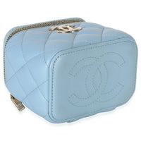 Chanel Blue Quilted Lambskin Coco Chain Mini Vanity Case Handbag 7