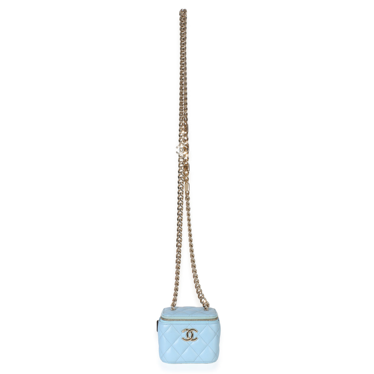 Chanel Blue Quilted Lambskin Coco Chain Mini Vanity Case Handbag 8