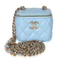Chanel Blue Quilted Lambskin Coco Chain Mini Vanity Case Handbag fv
