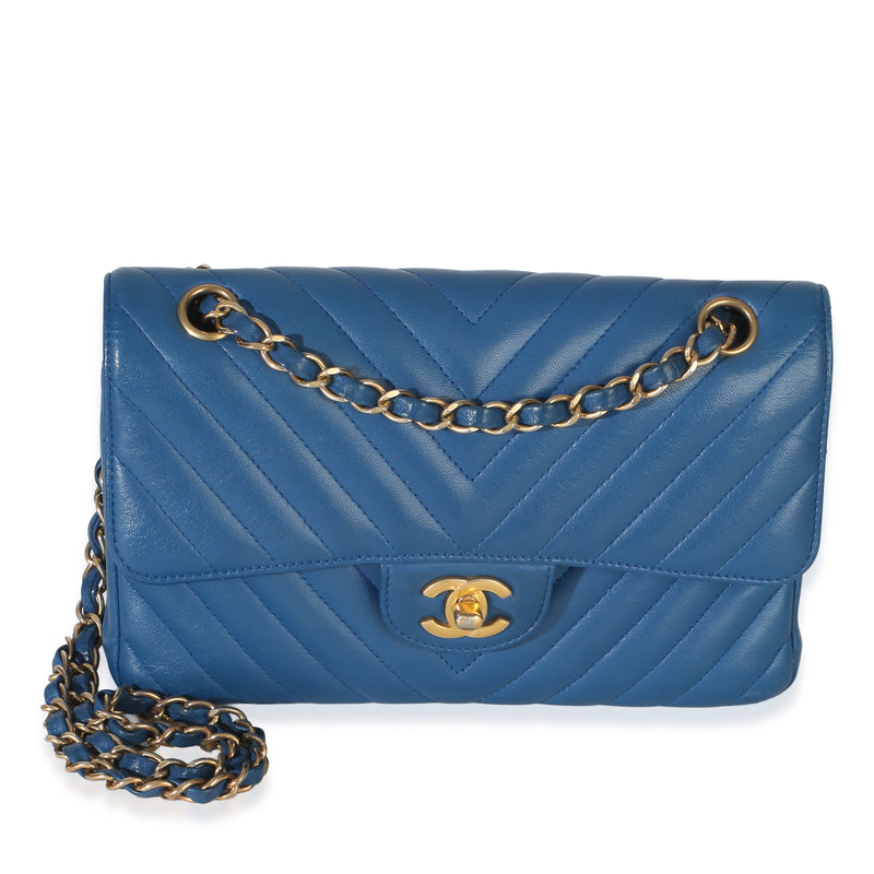 Chanel Blue Chevron Lambskin Small Classic Double Flap Bag Handbag id