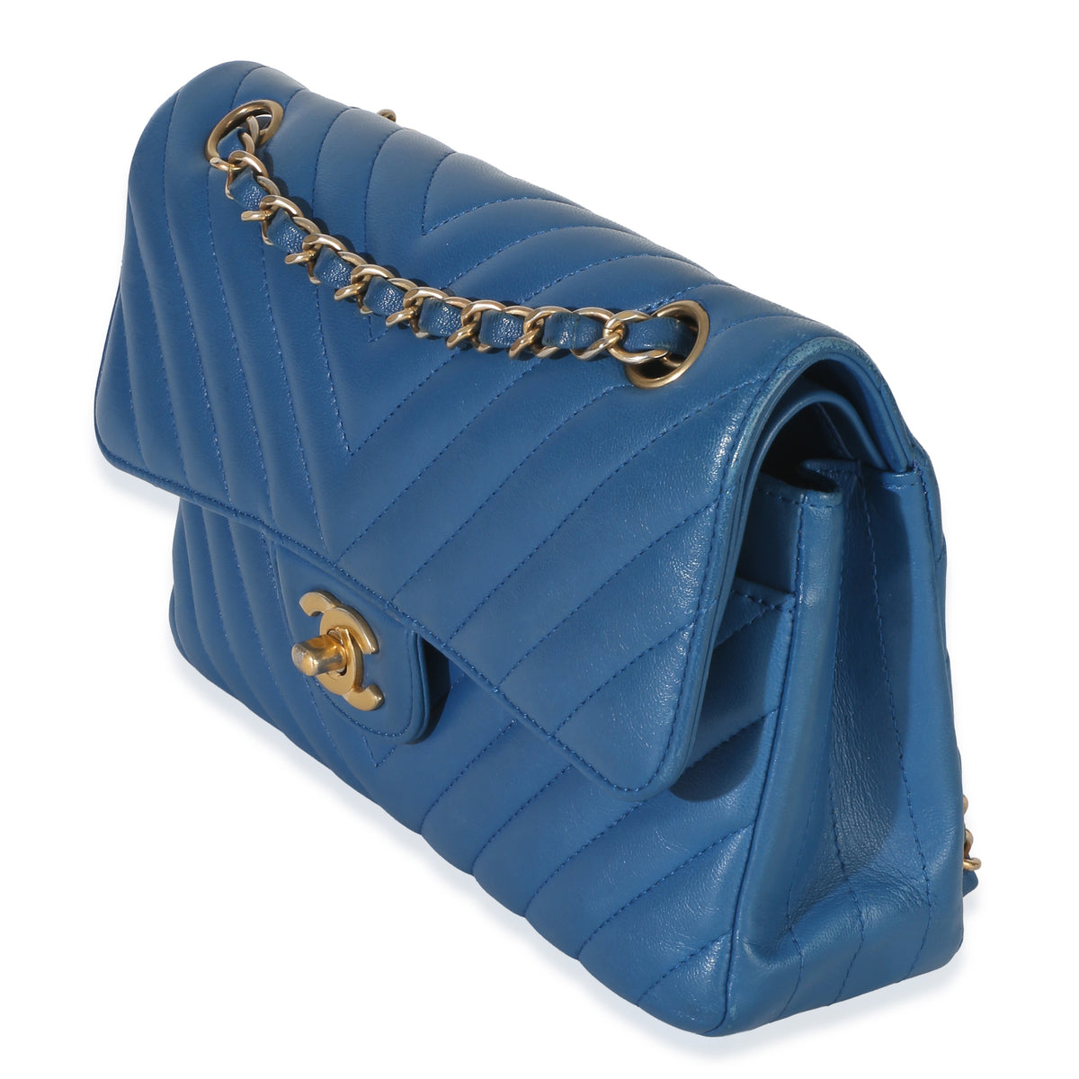 Chanel Blue Chevron Lambskin Small Classic Double Flap Bag Handbag 2
