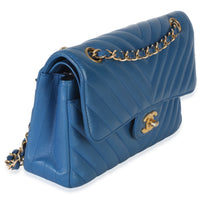 Chanel Blue Chevron Lambskin Small Classic Double Flap Bag Handbag 3