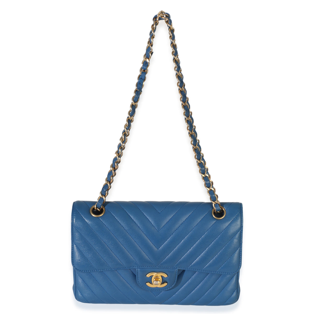 Chanel Blue Chevron Lambskin Small Classic Double Flap Bag Handbag 8