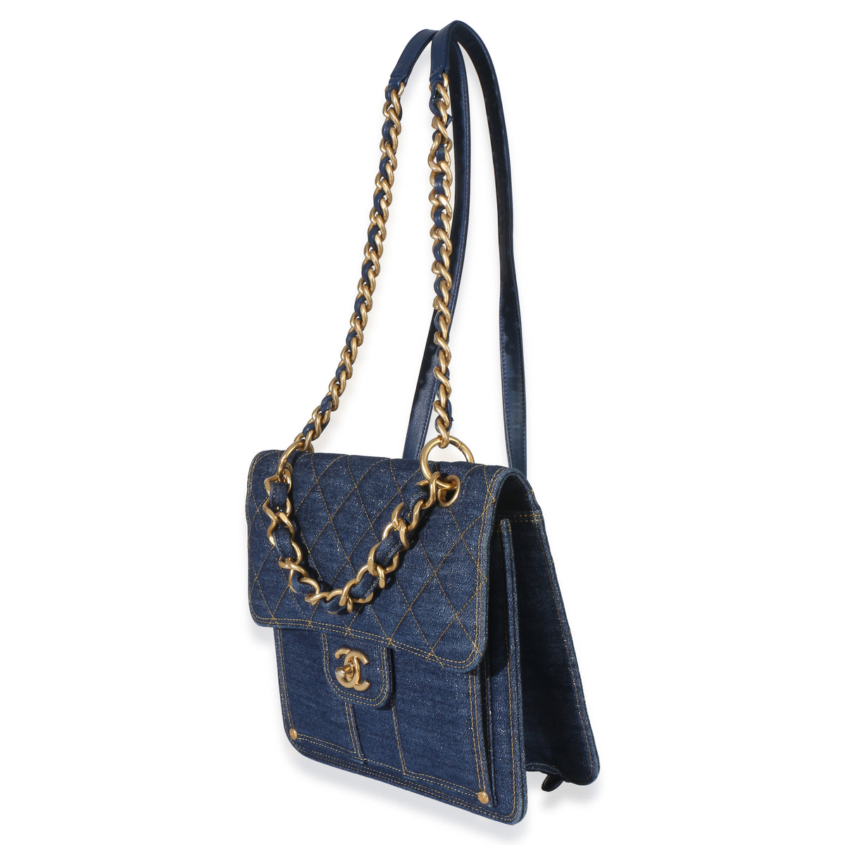 Chanel Dark Blue Quilted Denim Double You Backpack Handbag 2