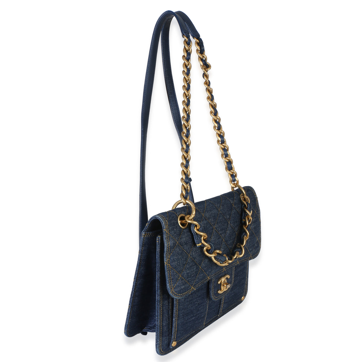 Chanel Dark Blue Quilted Denim Double You Backpack Handbag 3