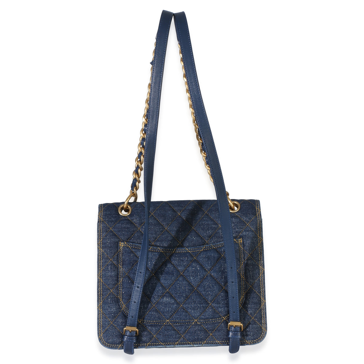 Chanel Dark Blue Quilted Denim Double You Backpack Handbag 4